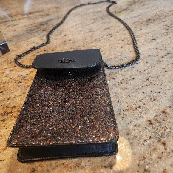 Coach North/South Phone Crossbody Rainbow Navy Blue Glitter Limited Edition - Picture 3 of 16